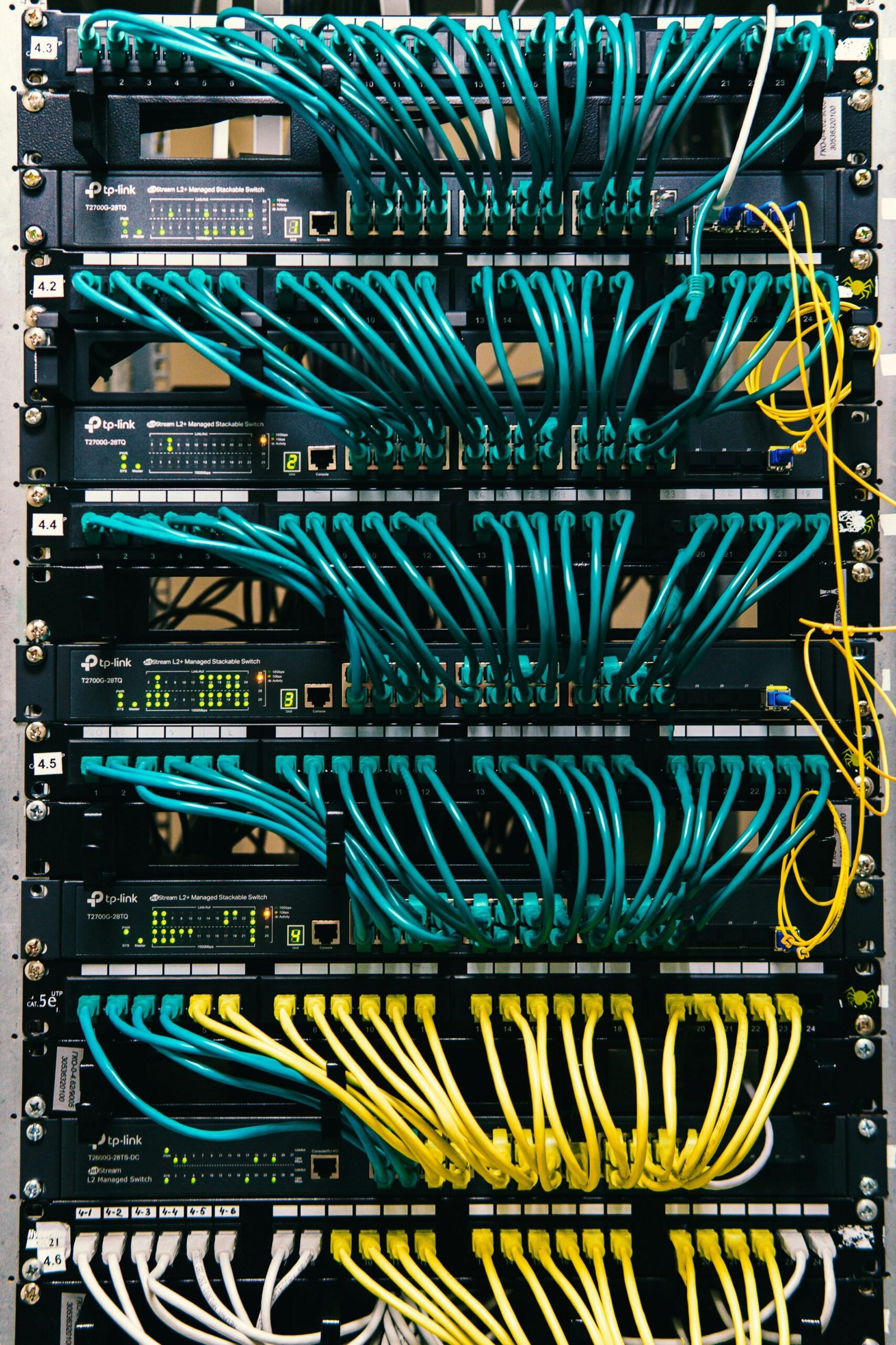 Structured network cabling and server rack