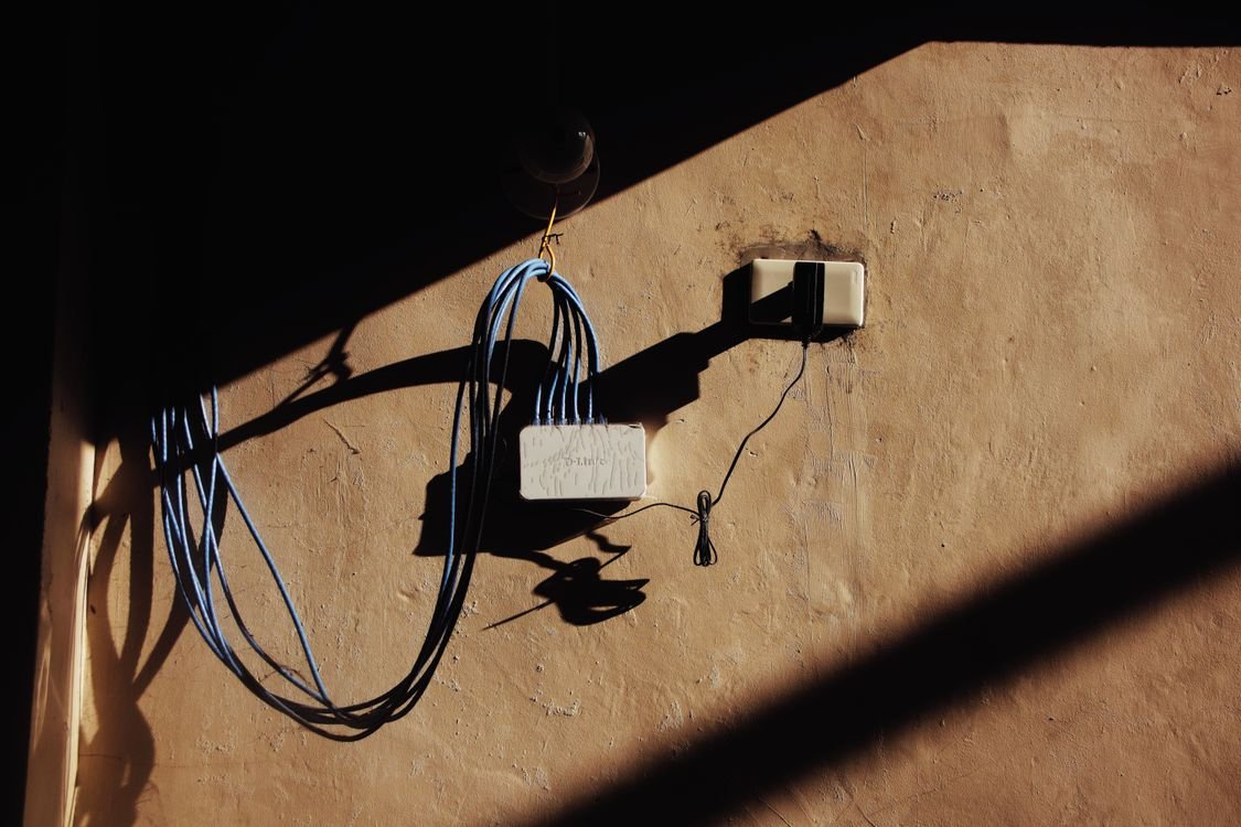 Ethernet wall socket with network cables